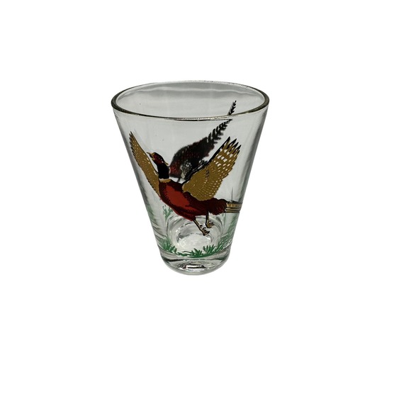 Hazel Atlas Set of 6 Sipping Glasses & 1 Ice Bucket Pheasant Motif Gold Rim - Picture 6 of 6
